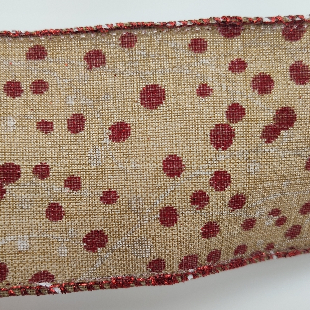 RENAISSANCE 2000 Wired Burlap Ribbon 2.5” Red Glitter Berry Two (2) Yards - Picture 5 of 6